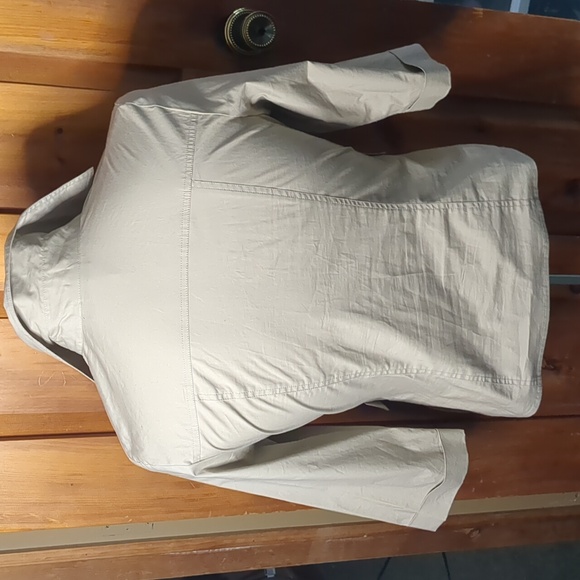 MEXX* 3/4 sleeve faux wrap front side buckle 2pkt side zip access khaki blouse - Picture 7 of 16